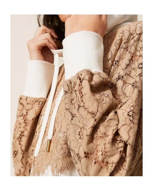 Twinset White Lace-Detail Hooded Dress