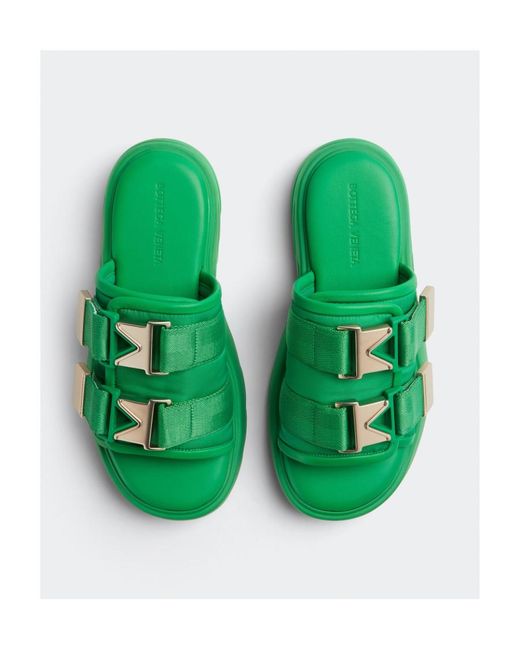 Bottega Veneta Green Double-Buckle Leather Slides for men