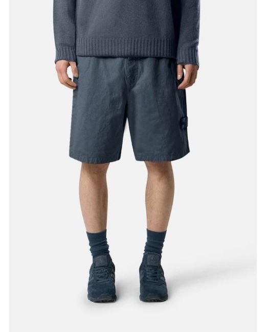 Stone Island Blue Logo Patch Buttoned Shorts for men