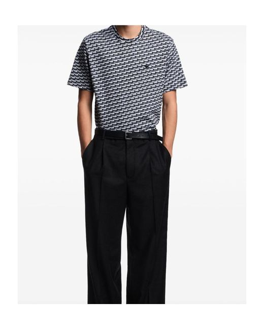 Emporio Armani Blue Wave-Pattern Cotton T-Shirt for men
