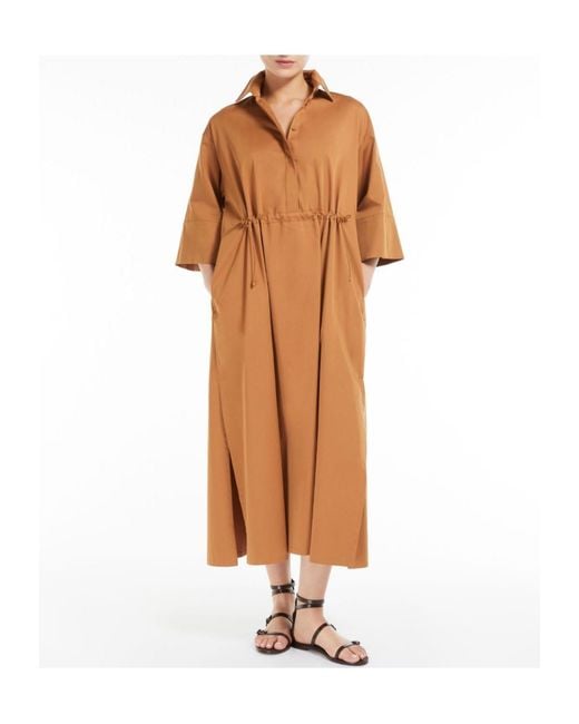 Max Mara Brown Wide-Sleeved Drawstring Shirtdress