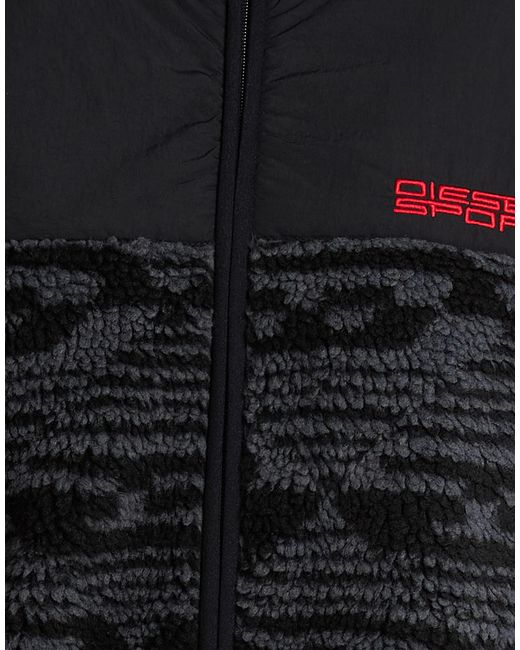 DIESEL Black Color-Blocked Cropped Teddy Fleece Jacket