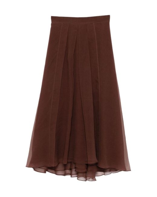 Brunello Cucinelli Brown Pleated Midi Circle Skirt