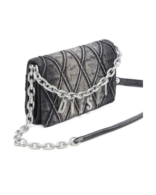DIESEL Gray Charm-D Embellished Strap Denim Wallet
