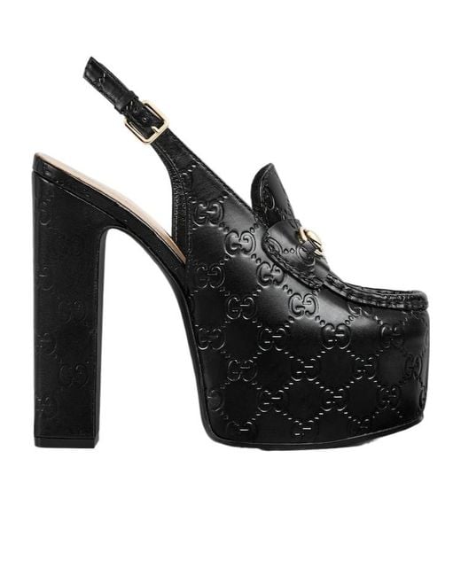 Gucci Black Horsebit Leather Slingback Platform Pump