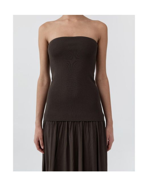 St. Agni Brown Strapless Balloon Hem Dress