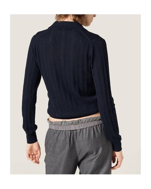Miu Miu Blue Button-Up Knitted Polo Cardigan