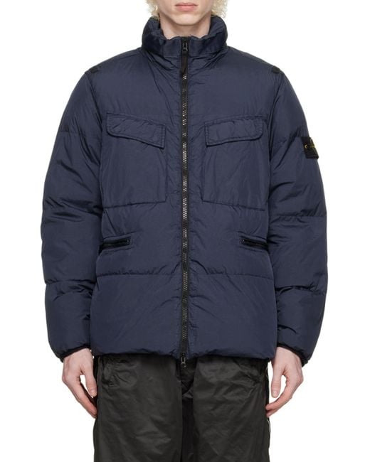 Stone Island Blue Compass-Patch Down Puffer Jacket for men