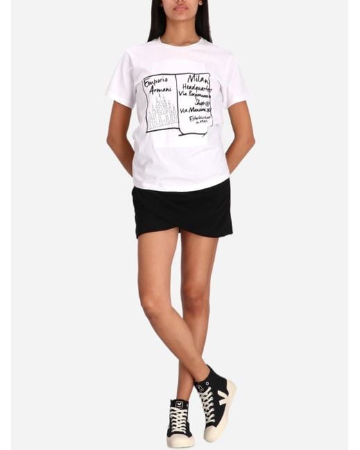 Emporio Armani White Illustration-Print T-Shirt