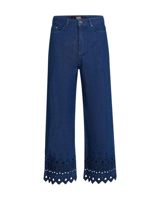 Karl Lagerfeld Blue Embroidered Ankle Jeans