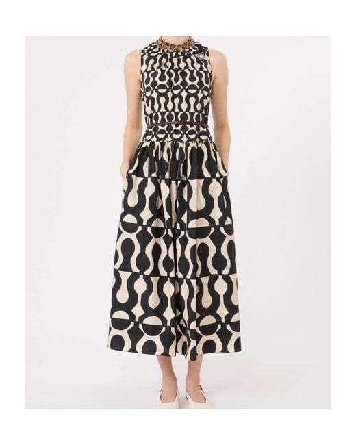 Max Mara White Printed Cotton Poplin Dress