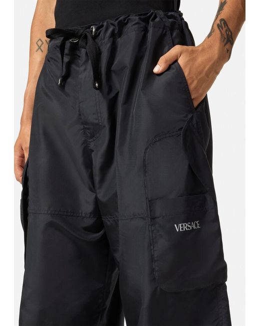 Versace Blue Logo Printed Drawstring Cargo Pant for men