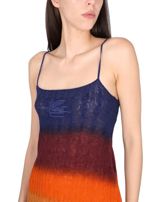 Etro Orange Spaghetti Strap Knitted Mini Dress