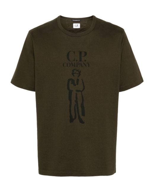 C P Company Green Logo-Print Cotton T-Shirt for men