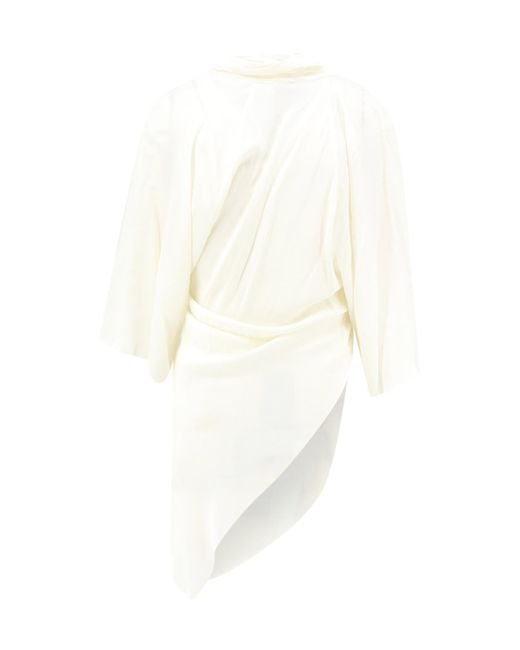 Semicouture White V-Neck Pleated Blouse