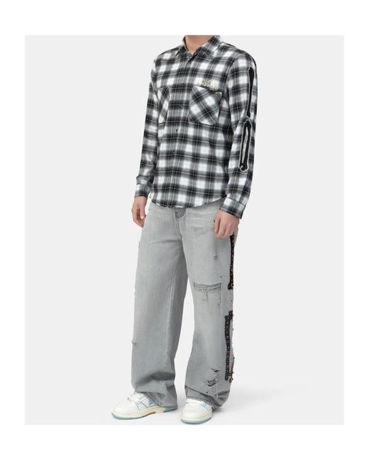 Amiri Gray Long-Sleeved Checked Shirt for men
