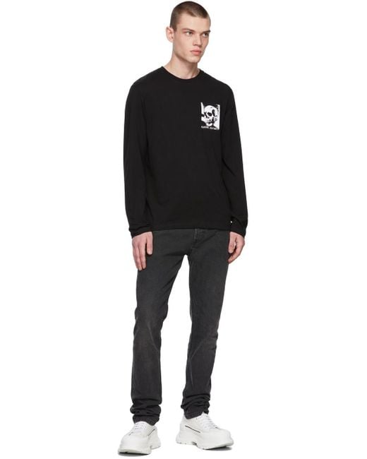 McQueen Black Graffiti Logo Embroidered Jeans for men