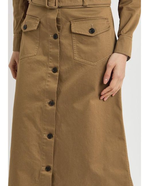 Saint Laurent Natural Cotton-Twill Midi Skirt