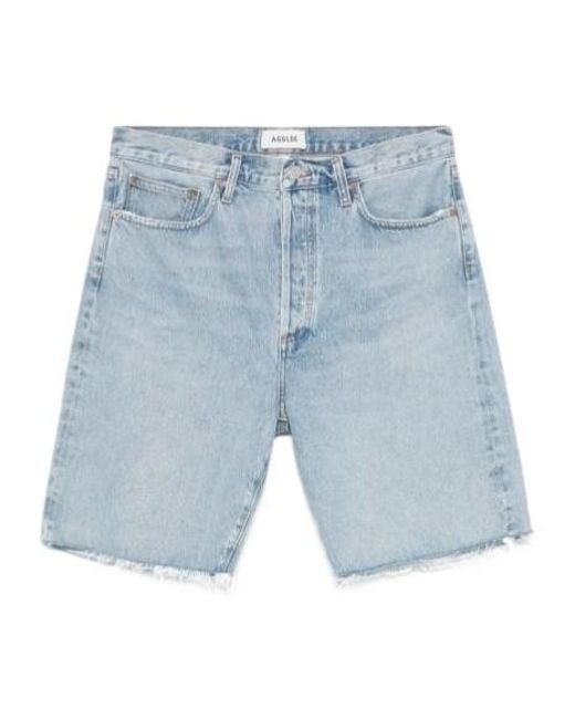 Agolde Blue Anson Frayed Hem Denim Shorts for men