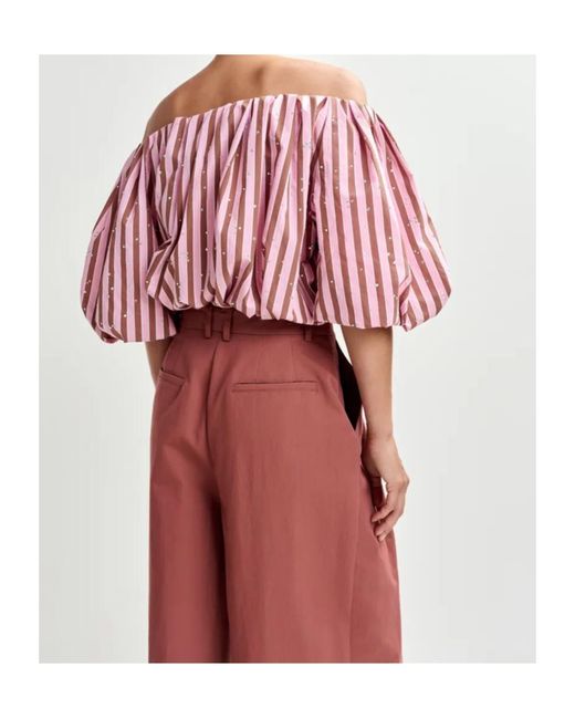 Essentiel Antwerp Red Striped Embellished Blouse