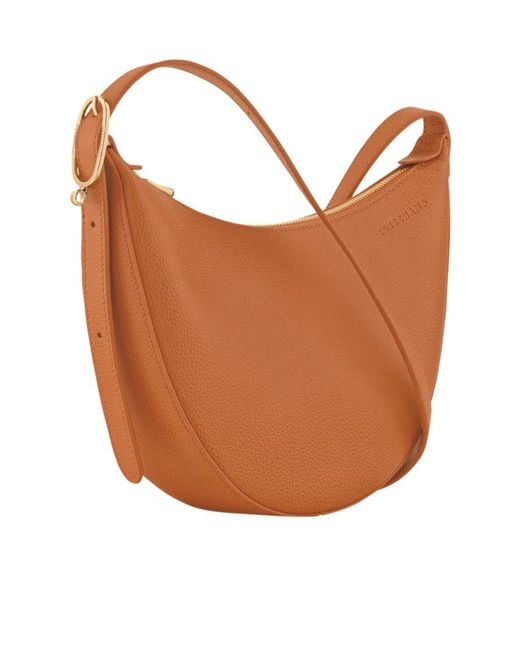 Longchamp Brown Small Le Foulonné Grained-Leather Crossbody Bag