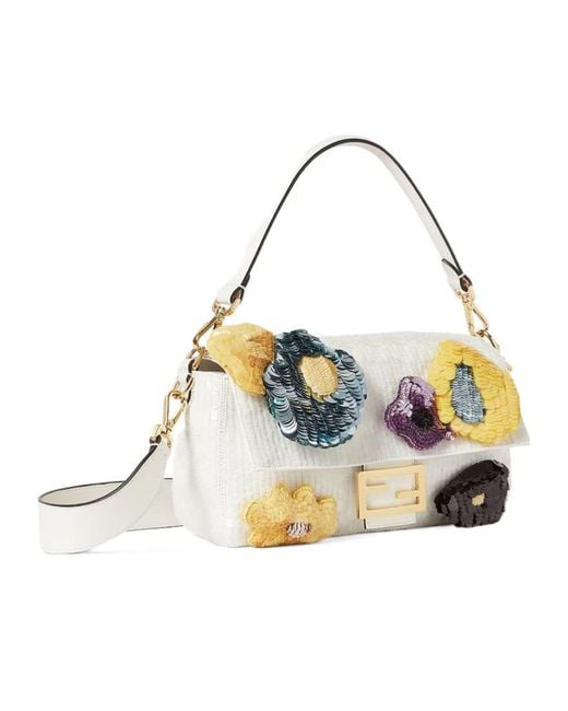 Fendi Metallic Baguette Sequinned Sunny Side Flowers Medium Shoulder Bag