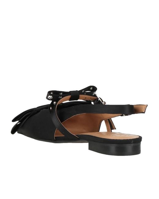 Ganni Black Pointed-Toe Bow Flats