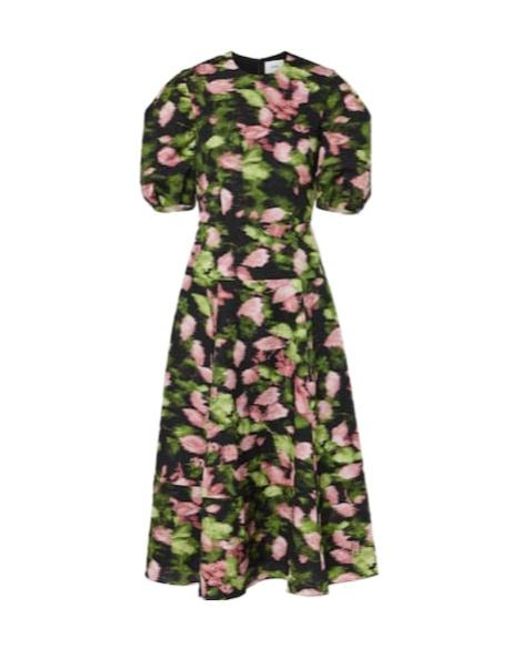 Erdem Green Floral Matelassé Midi Dress