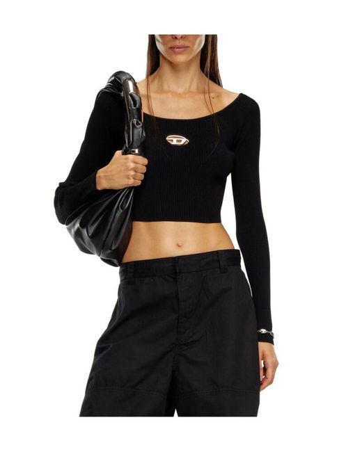 DIESEL Black M-Vera-Ls Ribbed Knit Off-The-Shoulder Top