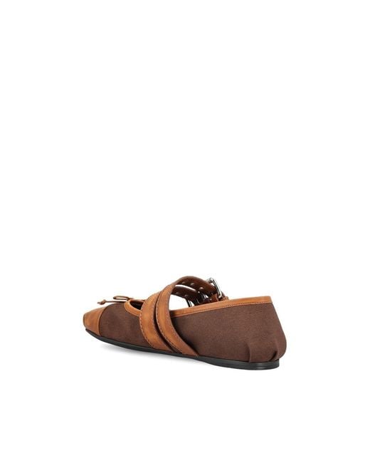 Miu Miu Brown Lace-Up Ballerina Shoes