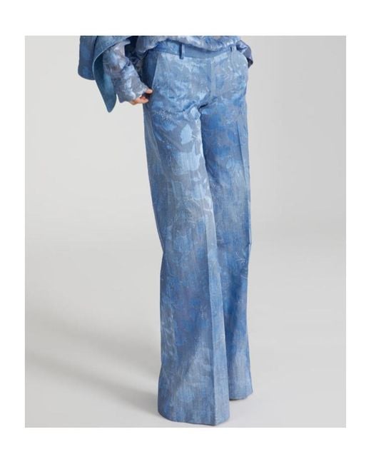 Ermanno Scervino Blue Floral Motif Palazzo Trousers