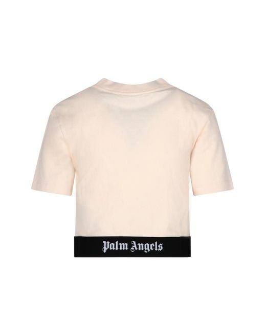 Palm Angels Natural Logo-Print Short-Sleeve T-Shirt
