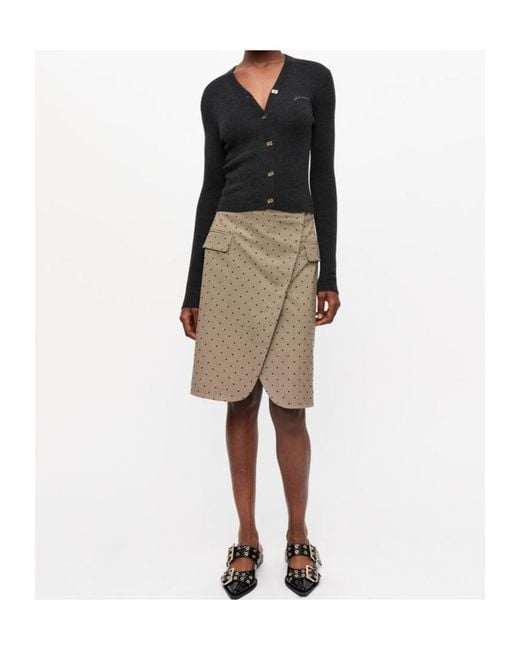 Ganni Black V-Neck Logo Embroidered Cardigan