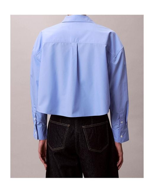 Calvin Klein Blue Cropped Button-Up Shirt