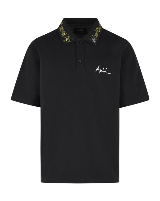 Amiri Black Embroidered Collar Logo Polo Shirt for men
