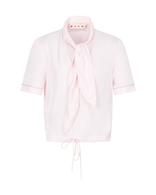 Marni White Viscose Twill Top With Neck Tie