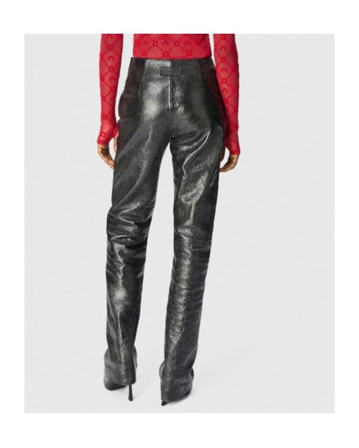 MARINE SERRE Black Glossy Moon Leather Straight Trousers