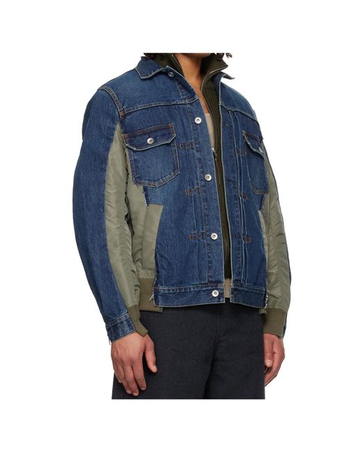 Sacai Blue Patchwork Denim Jacket for men