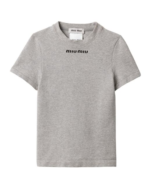 Miu Miu Gray Seamless Mélange T-Shirt