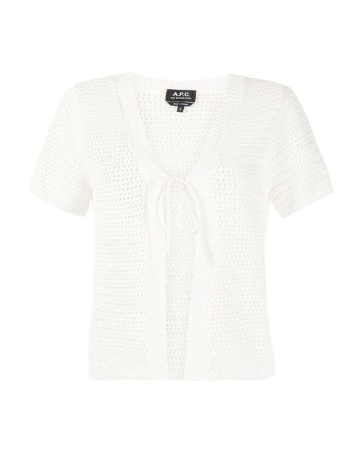 A.P.C. White Tie-Front Knitted Cardigan