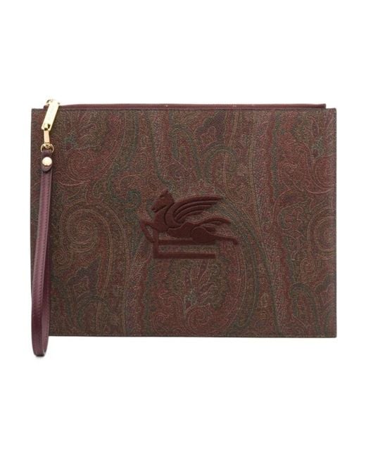 Etro Brown Paisley-Print Canvas Clutch Bag
