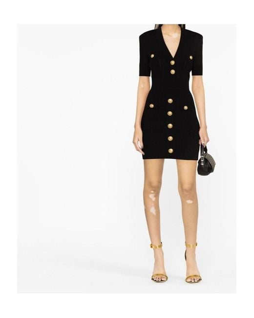Balmain Black Knitted V-Necked Dress