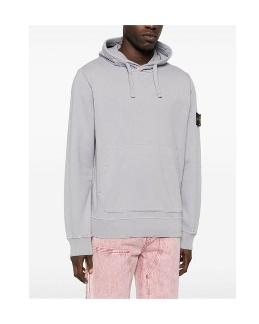 Stone Island Gray Logo Patch Drawstring Hoodie for men