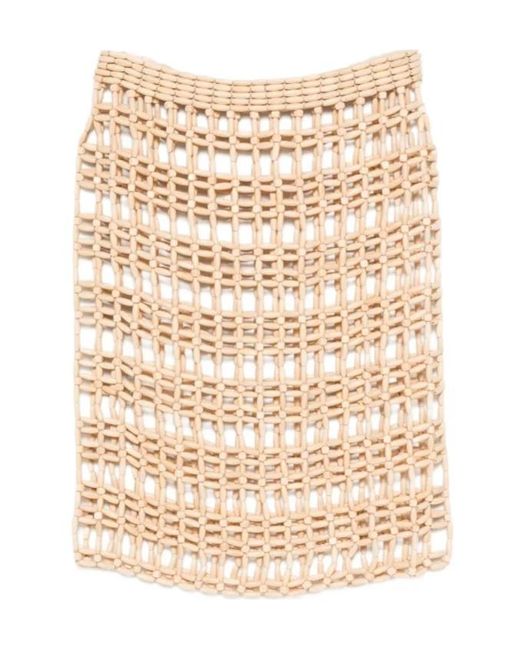 Totême Natural Beaded Grid Midi Skirt
