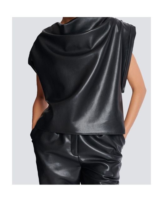 Balmain Black Faux Leather Draped Top