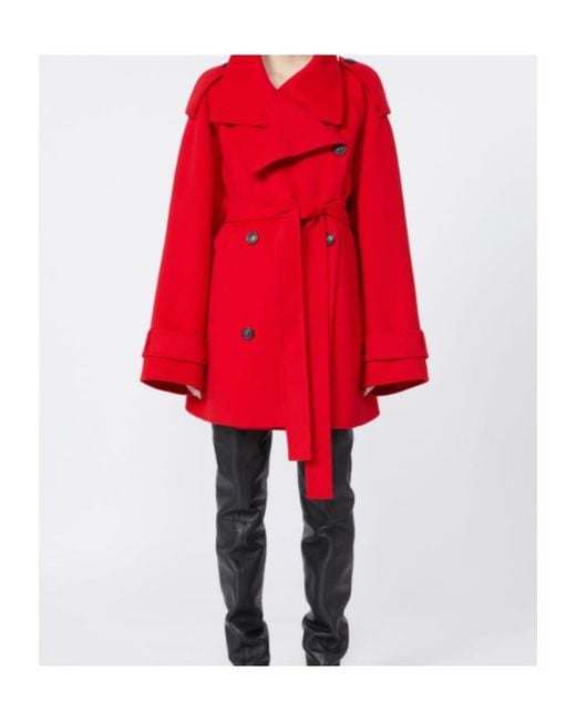Sportmax Red Double-Breasted Belted Coat