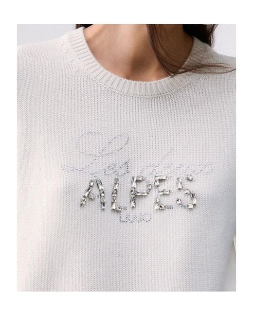 Liu Jo White Gem-Embroidered Sweater