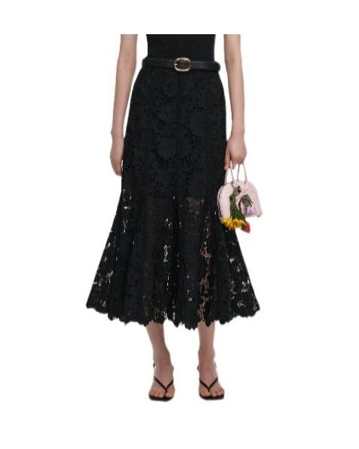 Self-Portrait Black Lace Midi Skirt