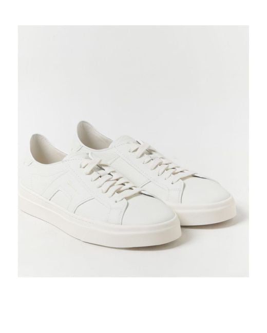 Santoni White Round Toe Low-Top Sneakers for men