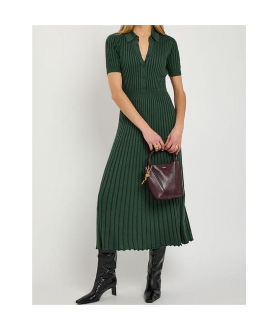 Gabriela Hearst Green Amor Ribbed Cashmere-Blend Midi Shirt Dress
